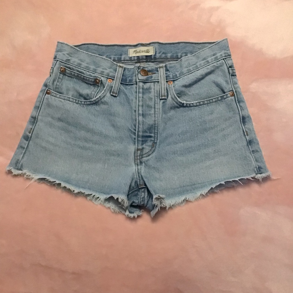 Madewell Relaxed Denim Shorts, Button-fly, Frayed Hem. Size 24